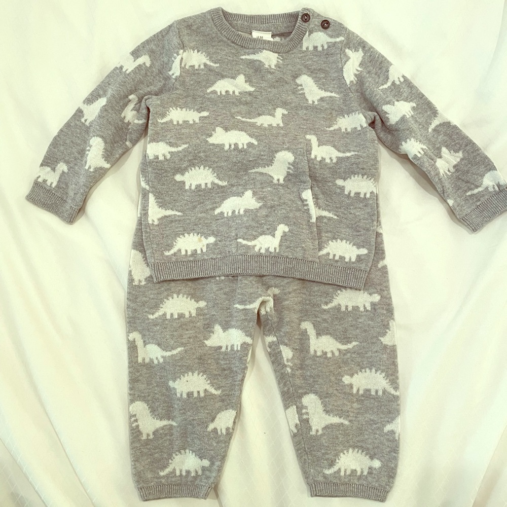 H&M 100% cotton dinosaur matching baby set
